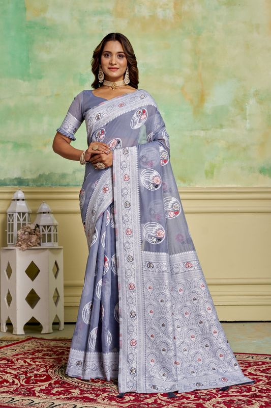 Grey Wevon Designer Cotton Saree