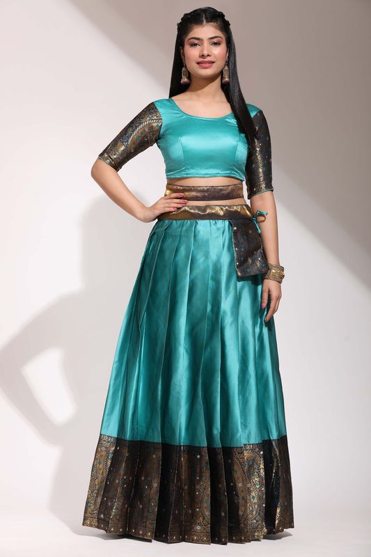 Blue Lichi Silk Jacquard Work Lehenga