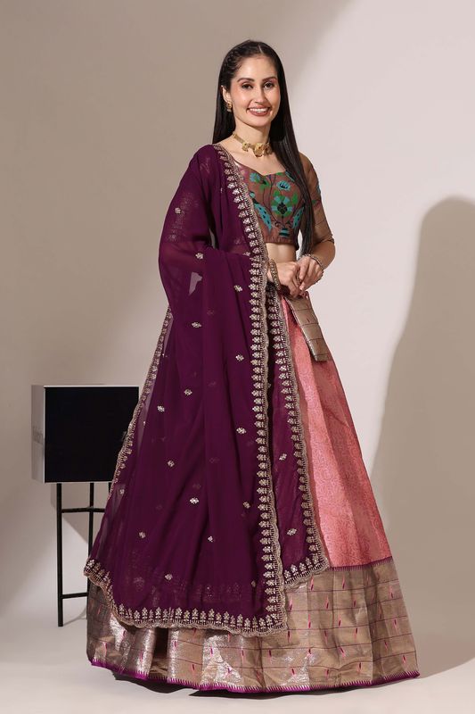 Light Pink Jacquard Jacquard Work Lehenga