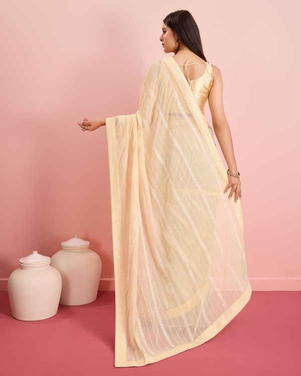 Beige Designer Sequance Embroidery Work Georgette Saree