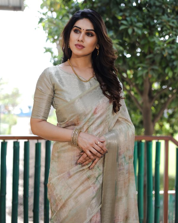 Pista Wevon Designer & Digital Printed Soft Silk Saree