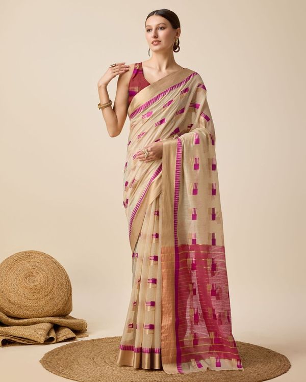 Cream Weaving Designer Cotton Silk Saree