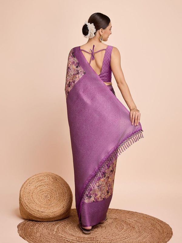 Purple Weaving Jari Designer & Printed Kanjivaram Silk Saree