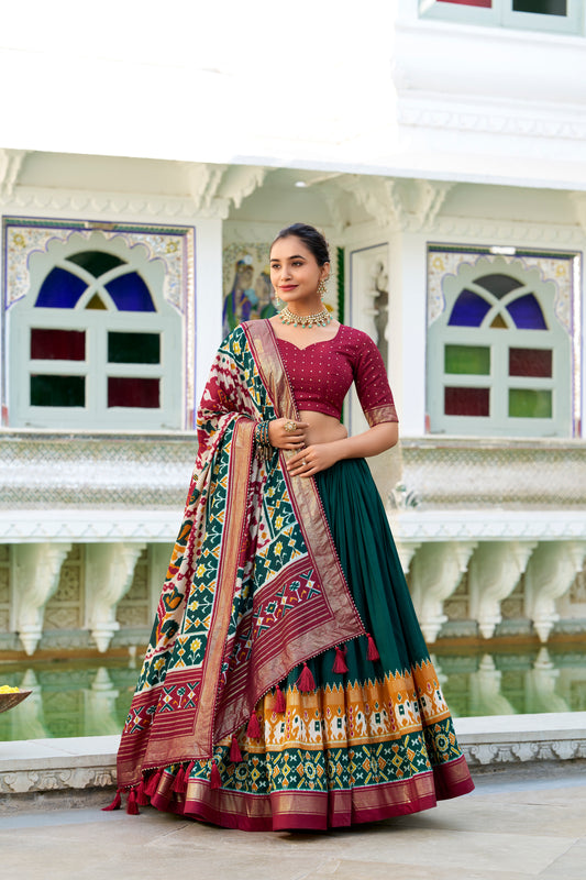 Green Patola Print Design Lehenga Choli With Dupatta