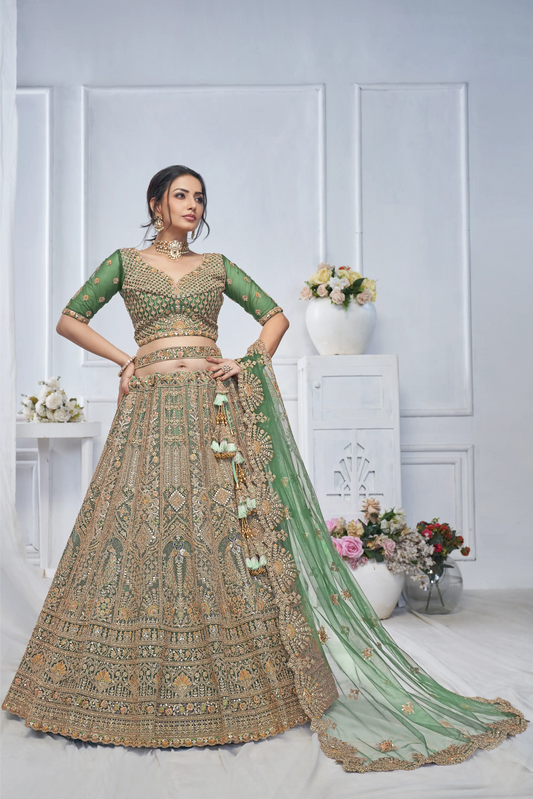 Royal Grandeur bridal  Green Mehendi Lehenga