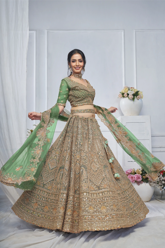 Royal Grandeur bridal  Green Mehendi Lehenga