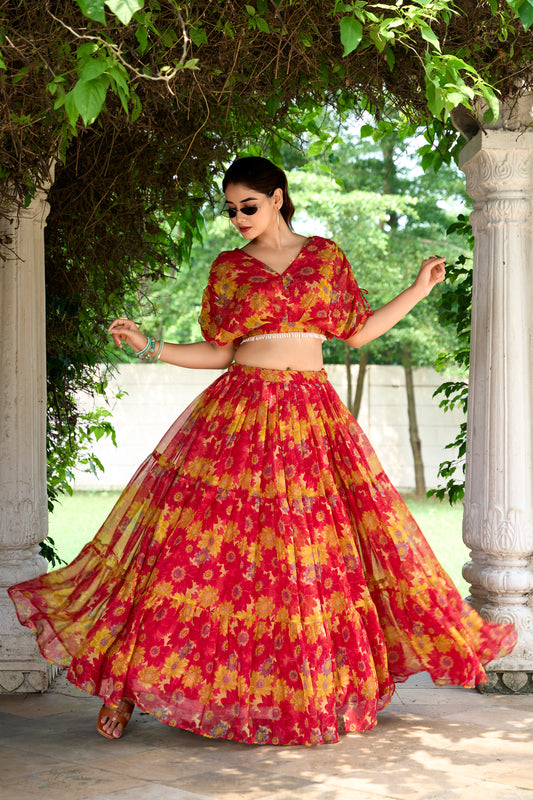 Women's Chiffon Lehenga Choli With Dupatta