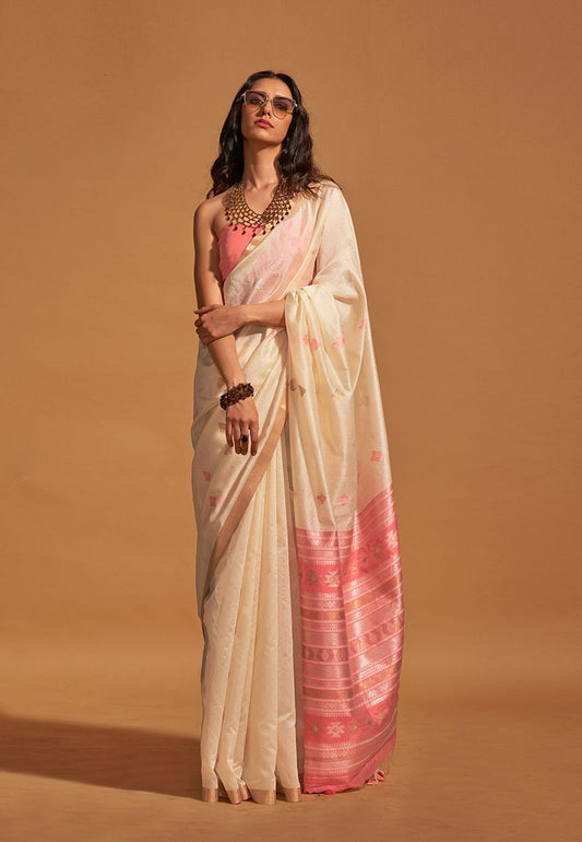  Cream woven saree