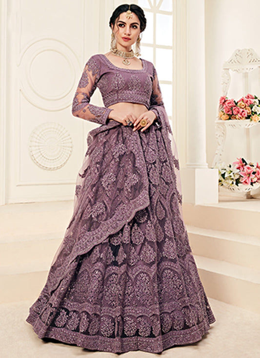 Purple Tonal Thread Embroidered Lehenga