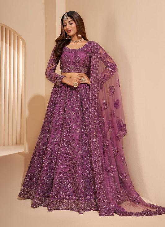 Mauve Tonal Thread Jaal Embroidery Lehenga