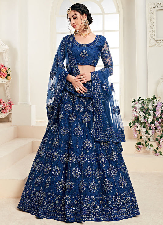 Blue Tonal Thread Embroidered Lehenga