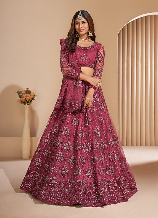 Rust Tonal Thread Jaal Embroidery Lehenga