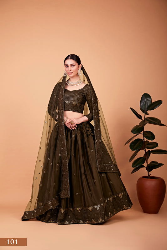 Olive Sequin embroidery Lehenga