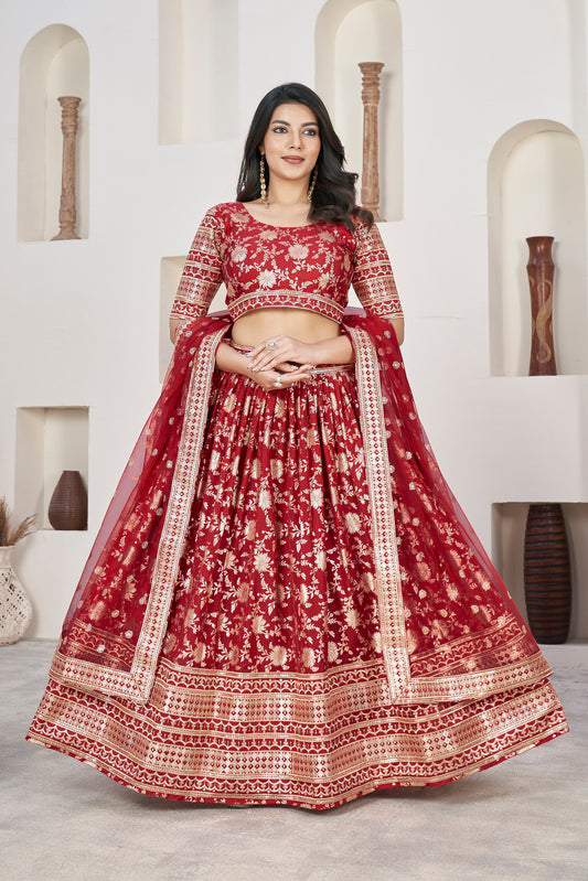 Red Broad Border Lehenga