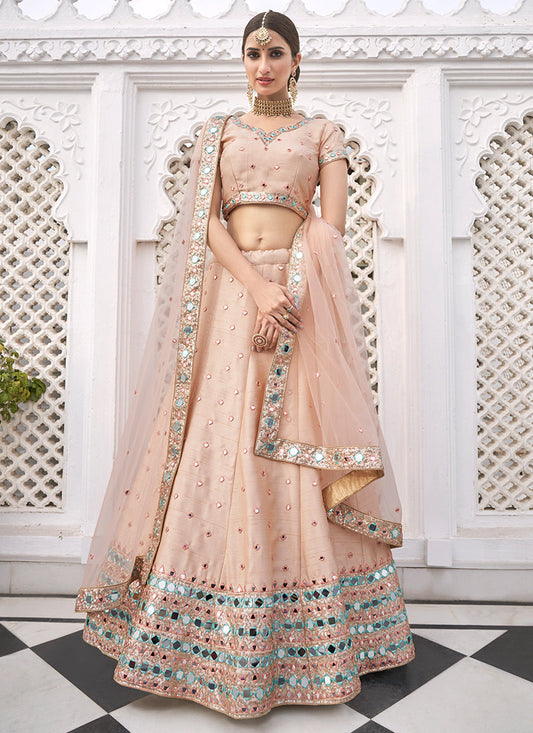 Peach Mirrorwork Lehenga