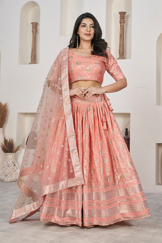 Peach Broad Border Lehenga