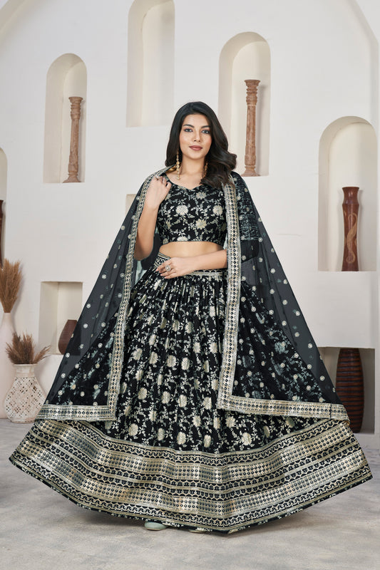 Black Broad Border Lehenga