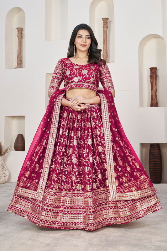 Pink Broad Border Lehenga