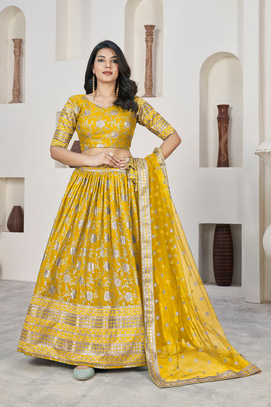 Yellow Broad Border Lehenga