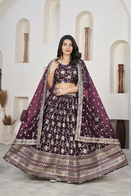 Wine Broad Border Lehenga