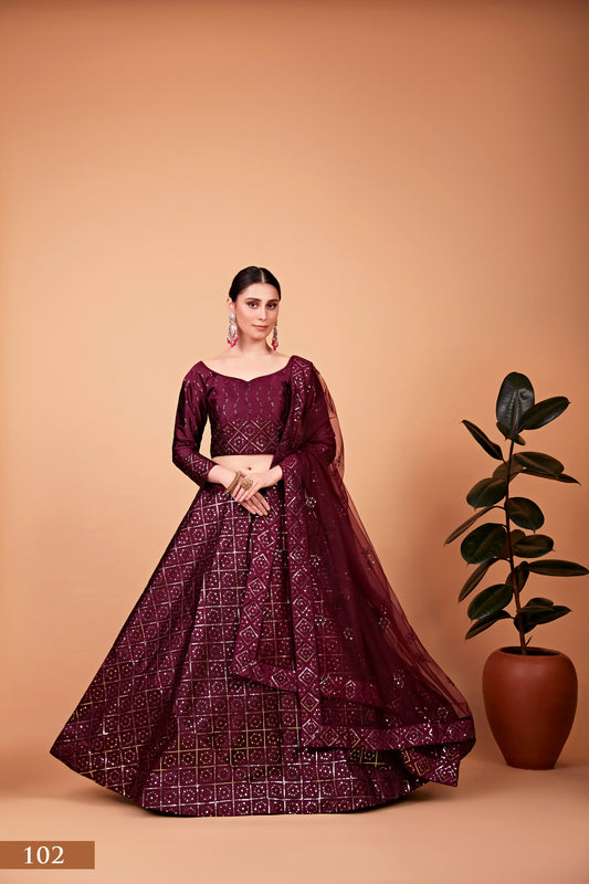 Wine Sequin embroidery Lehenga