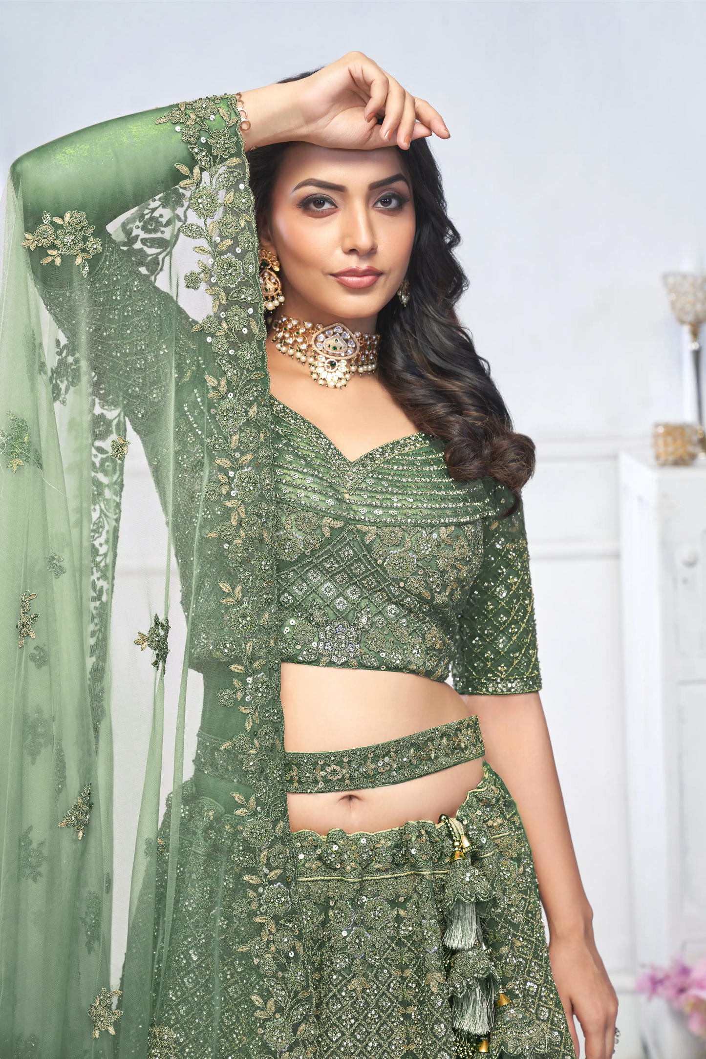 Graceful Green bridal wear lehenga