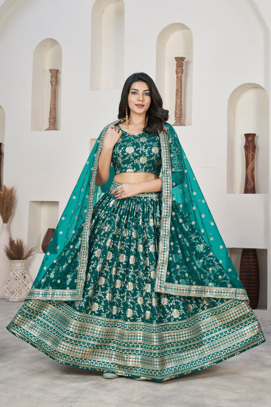 Teal Broad Border Lehenga