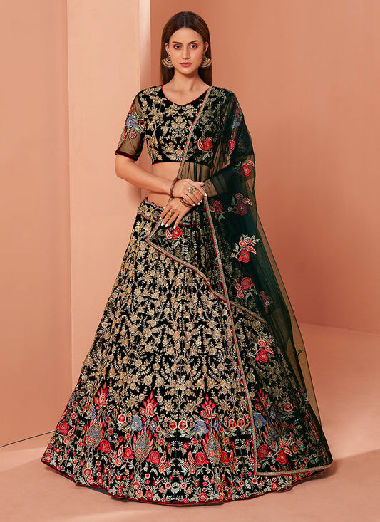 Dark Green Multi Floral Lehenga Set