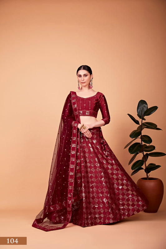 Maroon Sequin embroidery Lehenga