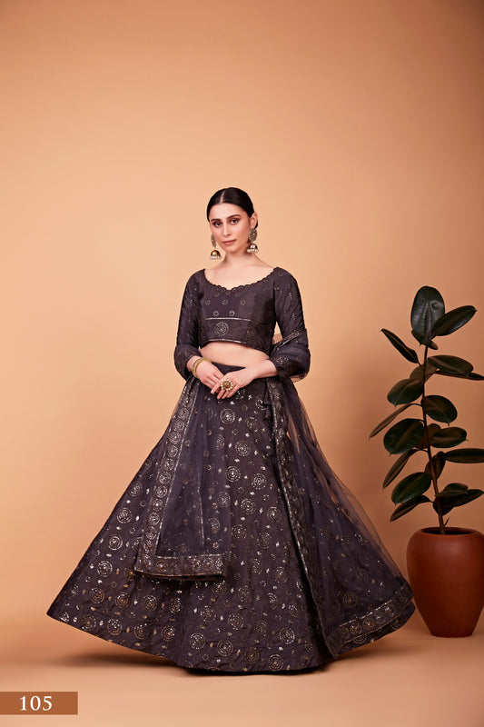 Grey Sequin embroidery Lehenga