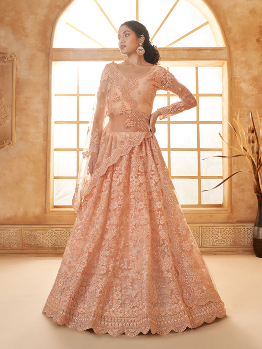 Peach Tonal Thread Embroidery Lehenga