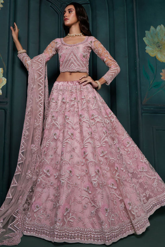 Dusty Pink Thread Embroidery Lehenga Set