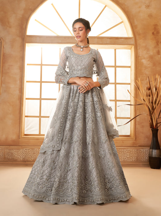 Grey Tonal Thread Dori embroidery Lehenga