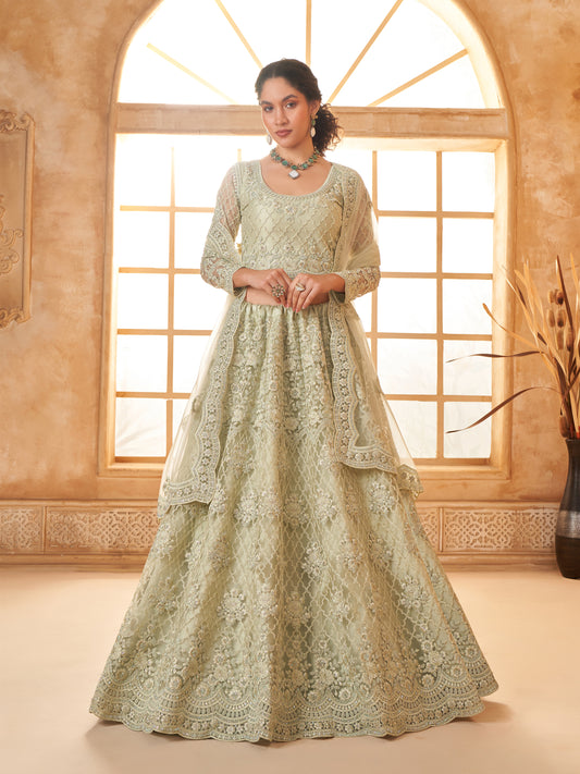 Mint Green Tonal Thread Dori embroidery Lehenga