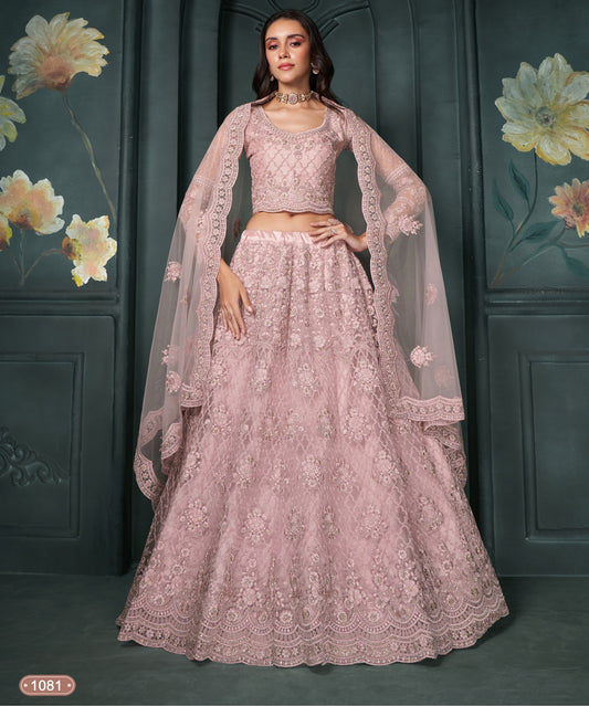 Dusty Pink Tonal Thread Paisely Embroidery Lehenga Set