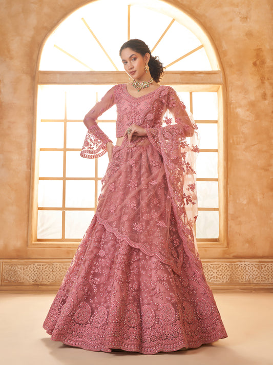 Pink Tonal Thread Dori work Paisely Embroidery Lehenga