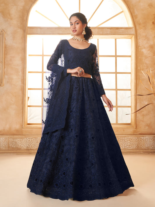 Blue Tonal Thread Dori Work Embroidered Lehenga