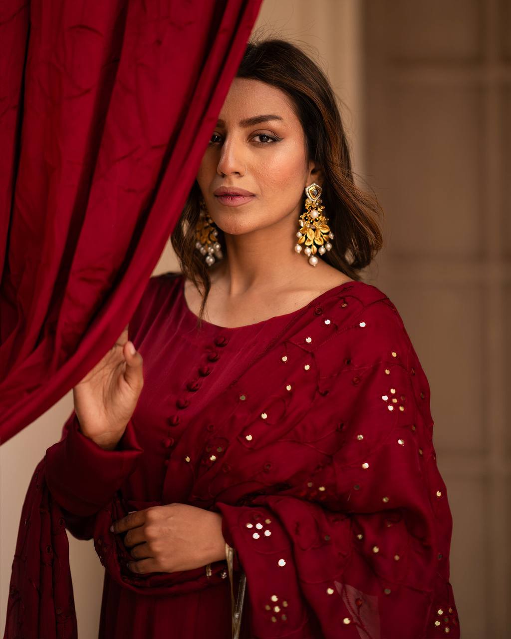 Maroon Anarkali Kurta Set