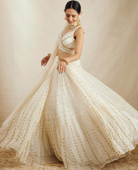 White Zari Mirror Work Lehenga