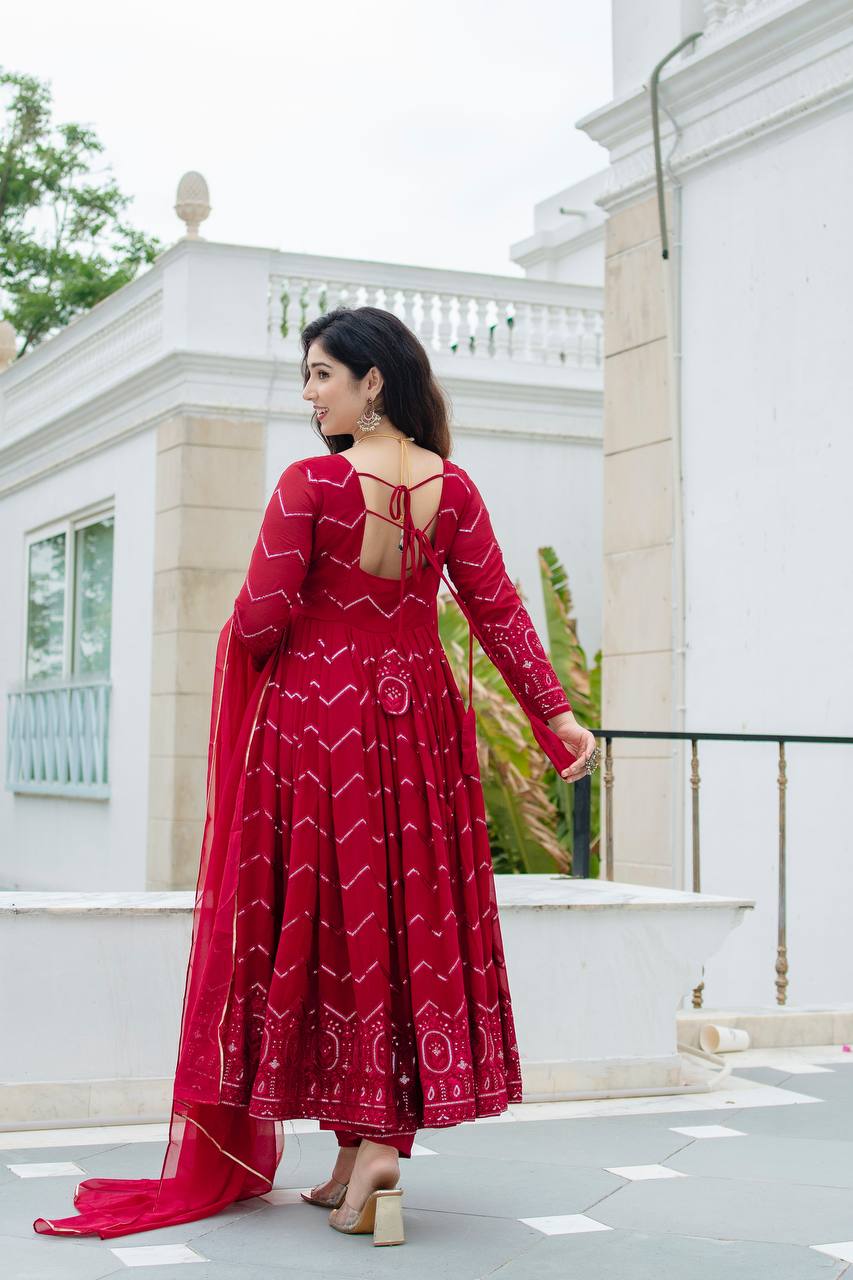 Maroon Tonal Embroidered Anarkali Kurta Set