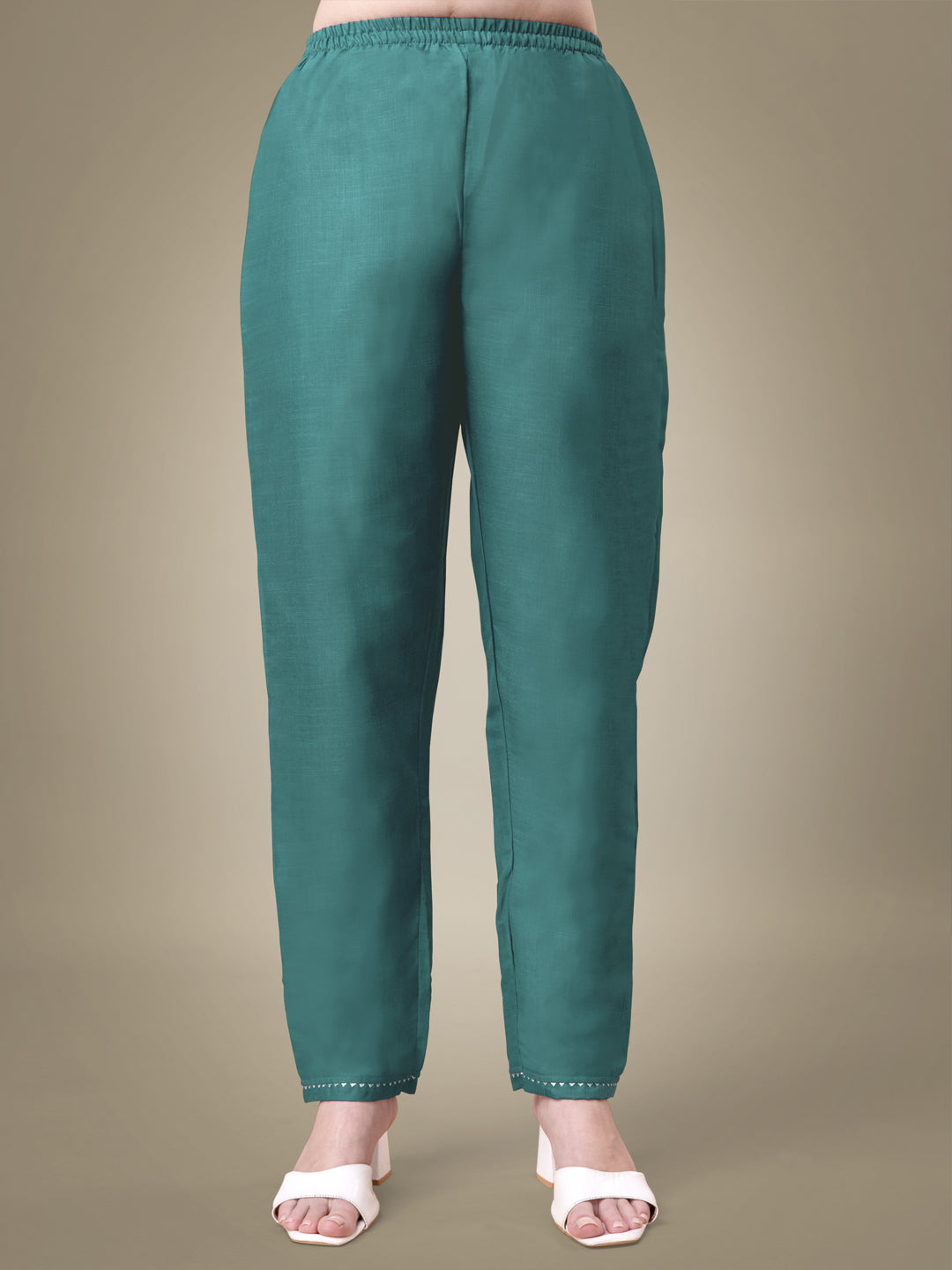 Teal Cotton Blend Kurta Set  With Embroidery & Sequence Work