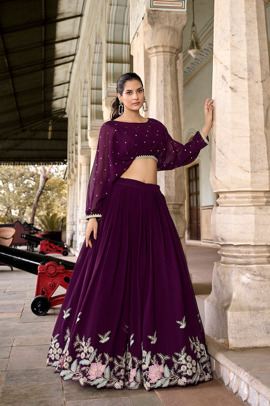 Georgette With Sequins and Thread Embroidery Work Crop Top Lehenga