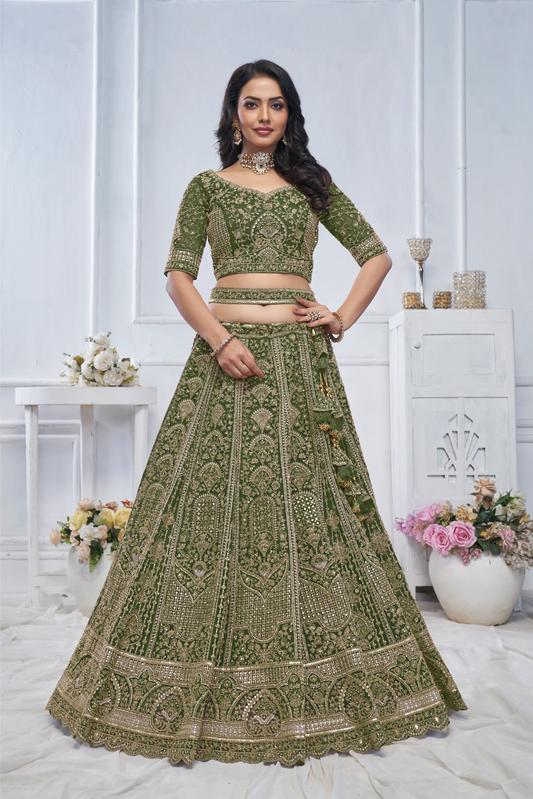 Peacock Green Embroidered Bridal lehenga