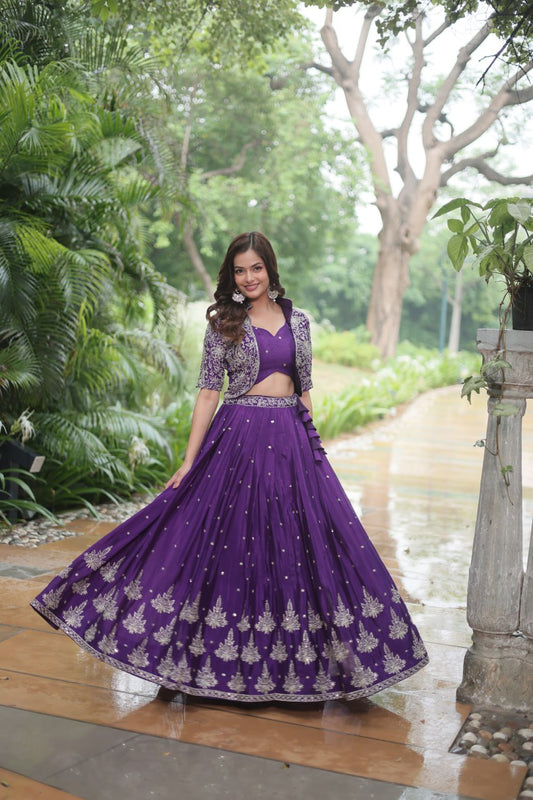 Purple SequinButti Embroiery Lehenga