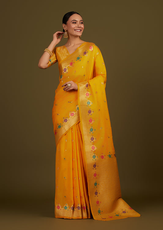 Yellow Zari_Work Silk_Blend