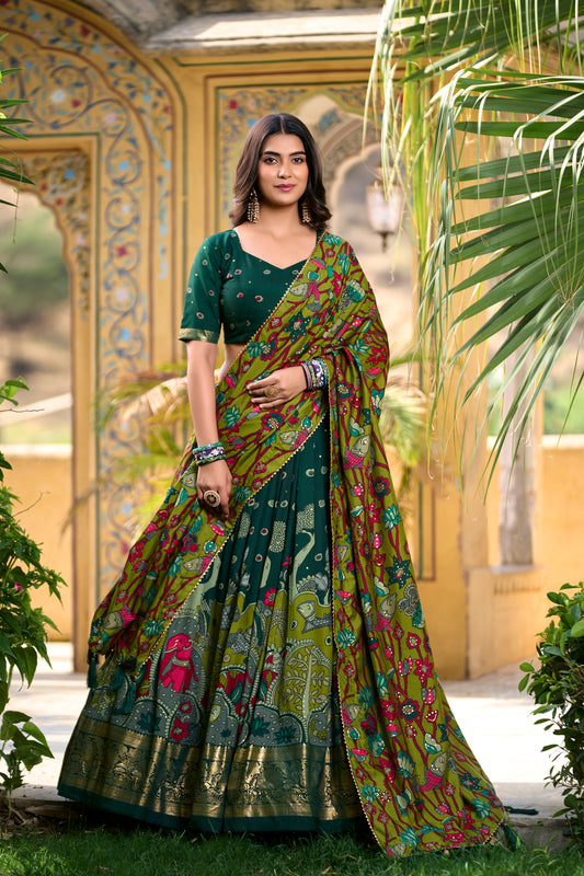 Women's Tussar Silk With Kalamkari Print Lehenga Choli