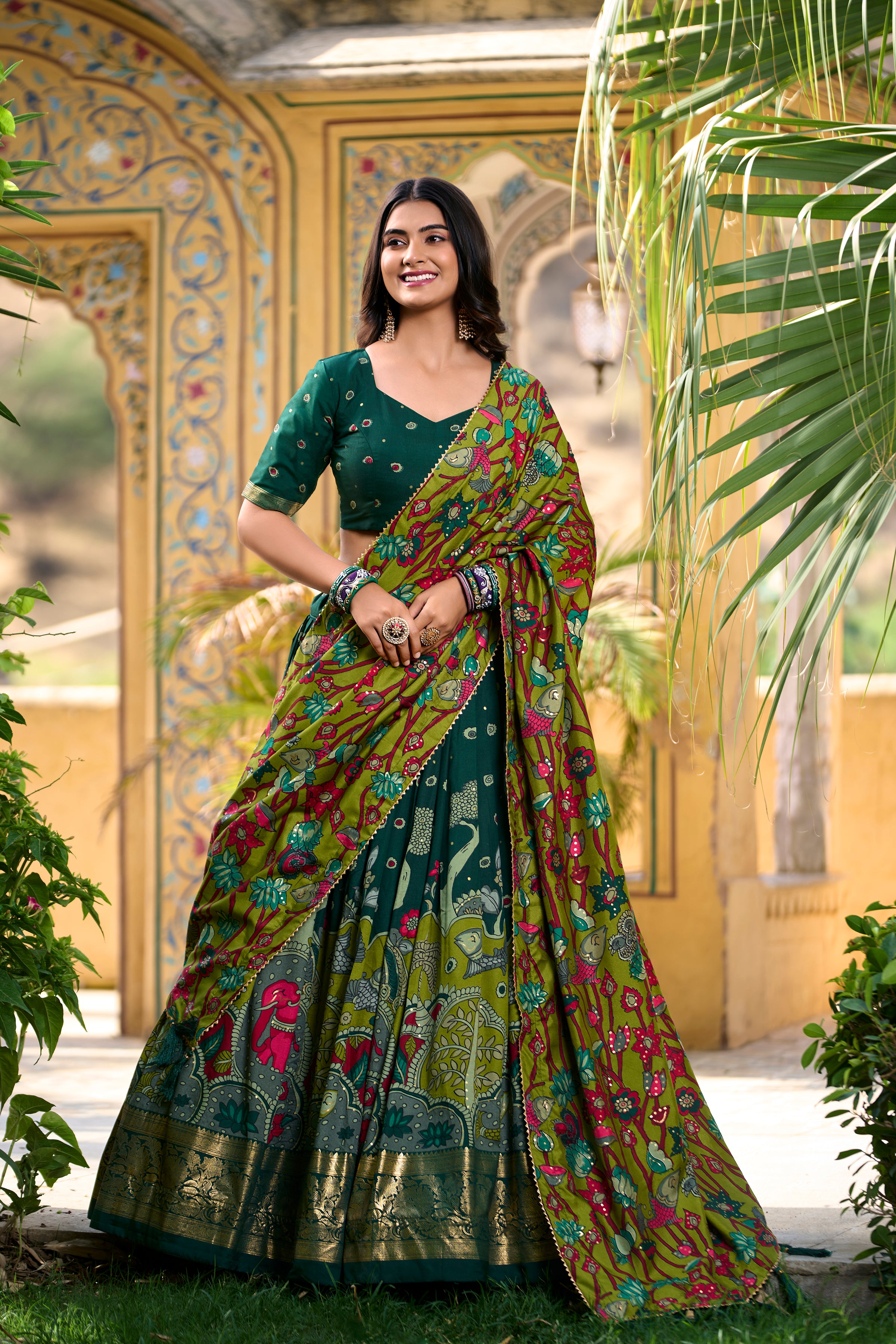 Women's Tussar Silk With Kalamkari Print Lehenga Choli