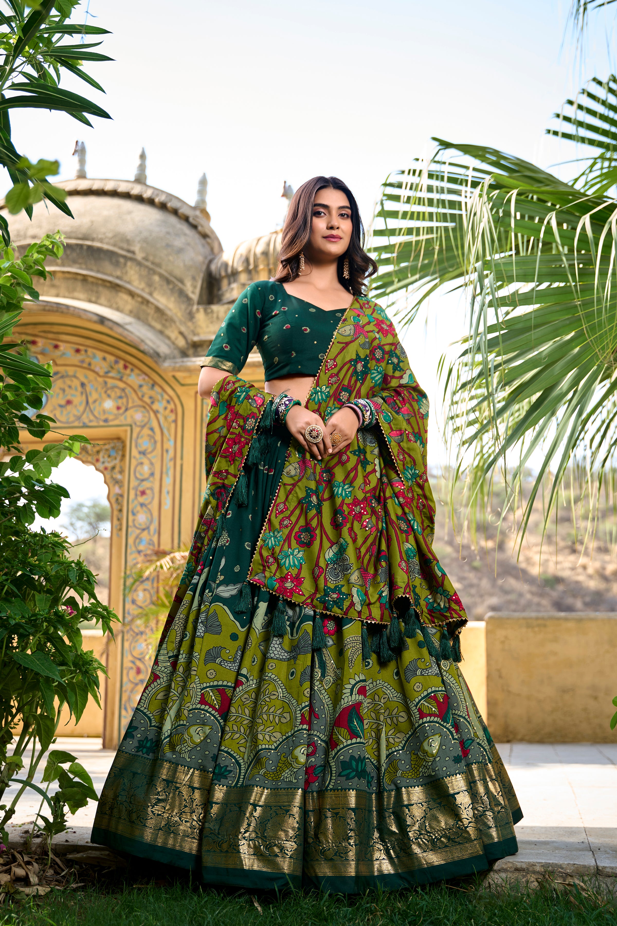 Women's Tussar Silk With Kalamkari Print Lehenga Choli