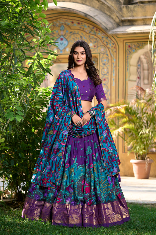 Women's Tussar Silk With Kalamkari Print Lehenga Choli