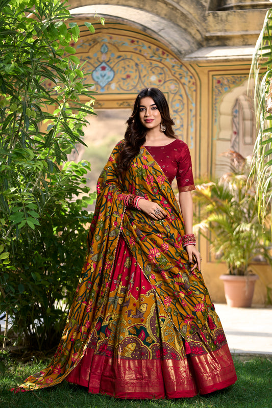 Women's Tussar Silk With Kalamkari Print Lehenga Choli